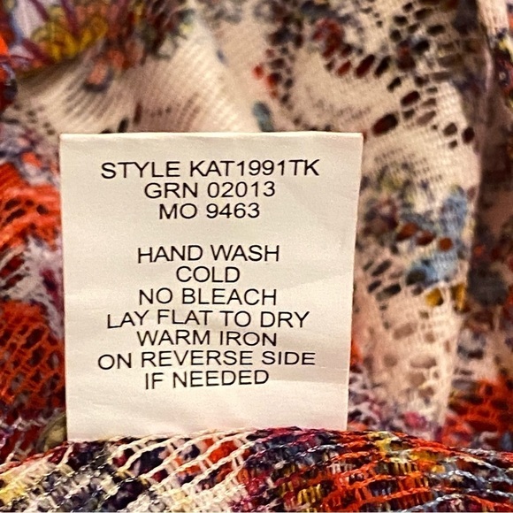 Anthropologie Fig and Flower XL Boho 3/4 Sleeve Tie Hem V-neck Red Blue Sheer - Picture 7 of 9